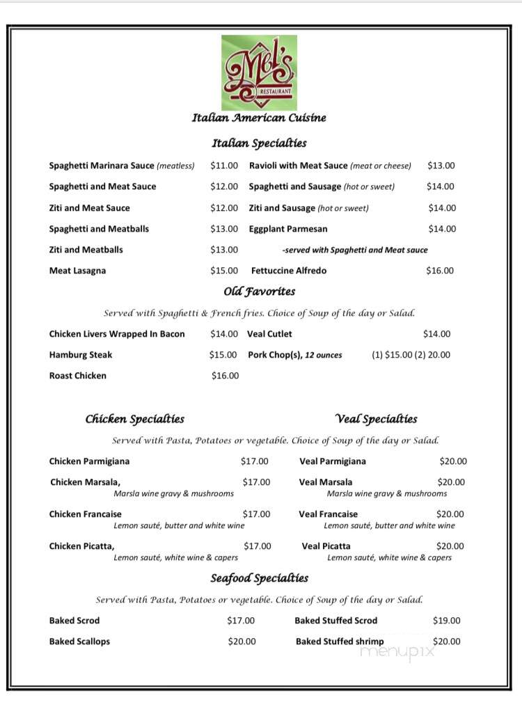 Mel's Restaurant - Holyoke, MA menu_pic