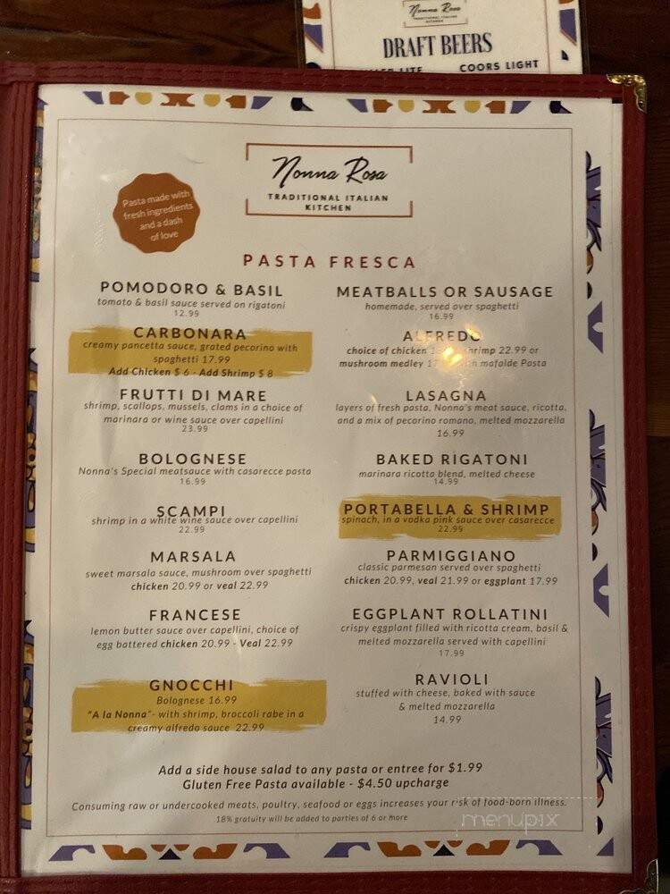 Nonna Rosa Traditional Italian Kitchen - Akron, PA menu_pic