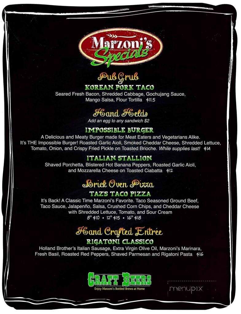 Marzoni's Brick Oven & Brewery - Selinsgrove, PA menu_pic