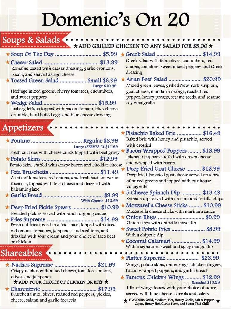 Domenic's On 20 - Fonthill, ON menu_pic