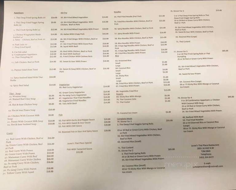 Juree's Thai Place - Calgary, AB menu_pic