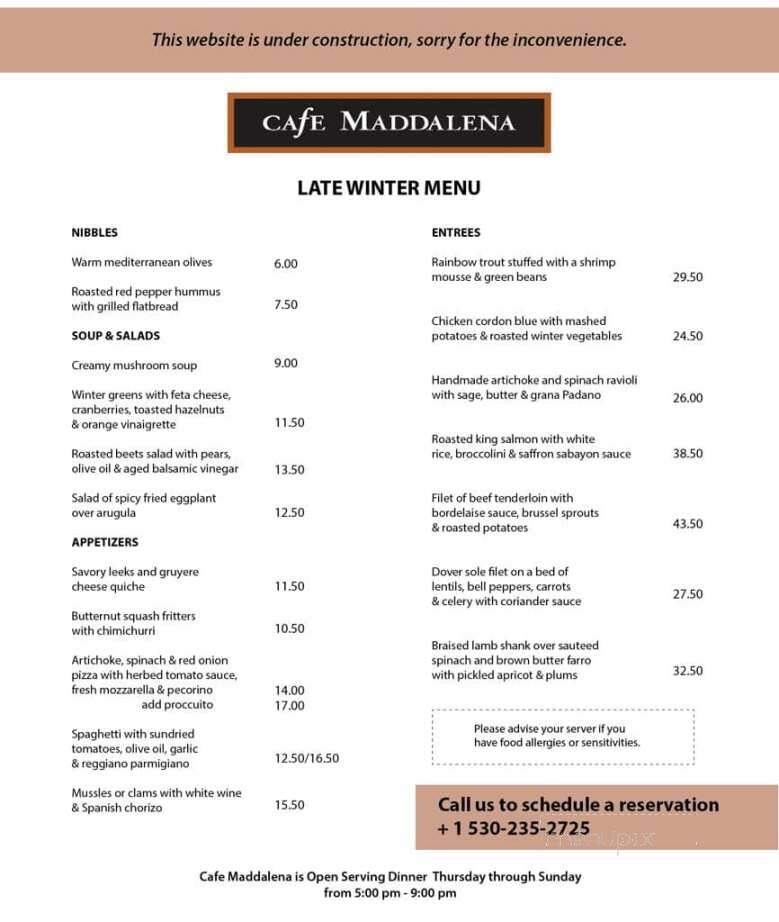 Cafe Maddalena - Dunsmuir, CA menu_pic