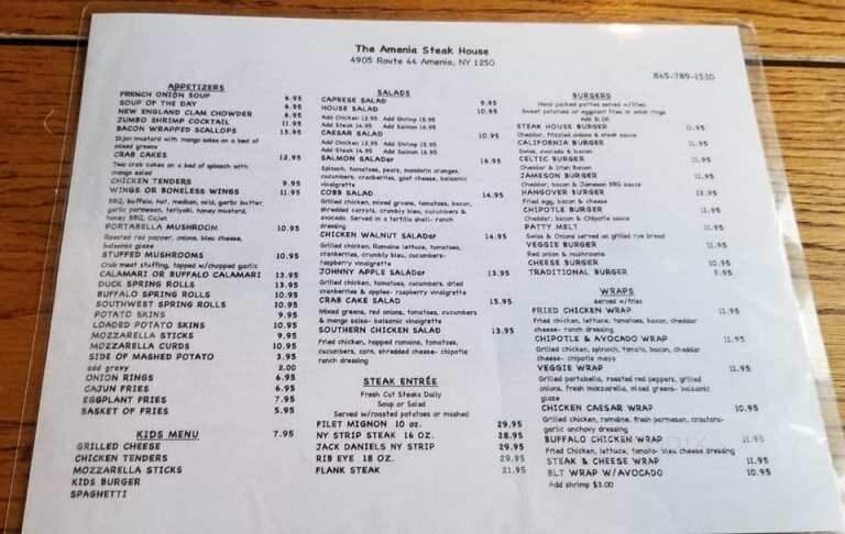 Amenia Steak House - Amenia, NY menu_pic