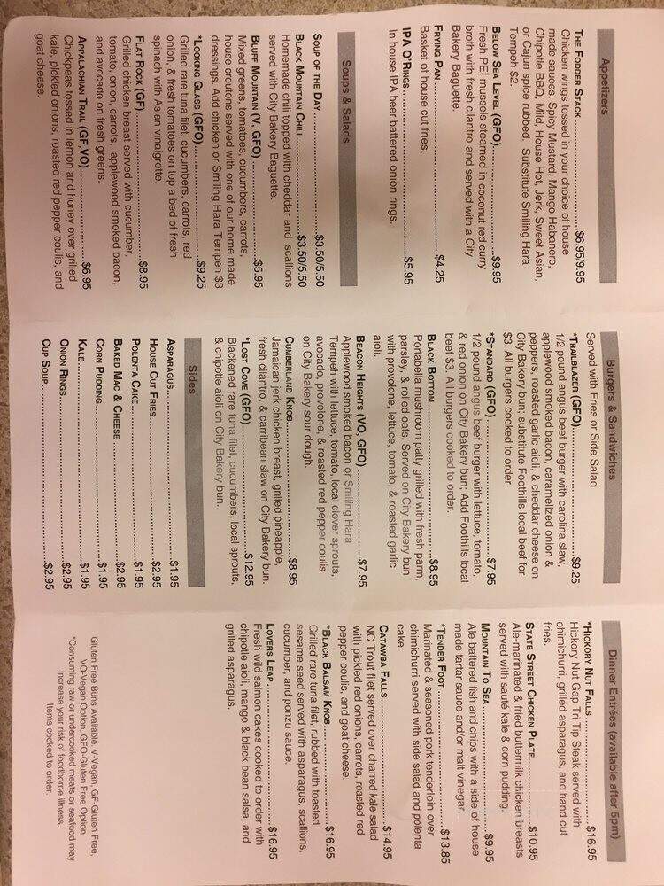 The Trailhead Restaurant and Bar - Black Mountain, NC menu_pic