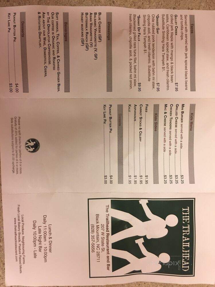 The Trailhead Restaurant and Bar - Black Mountain, NC menu_pic