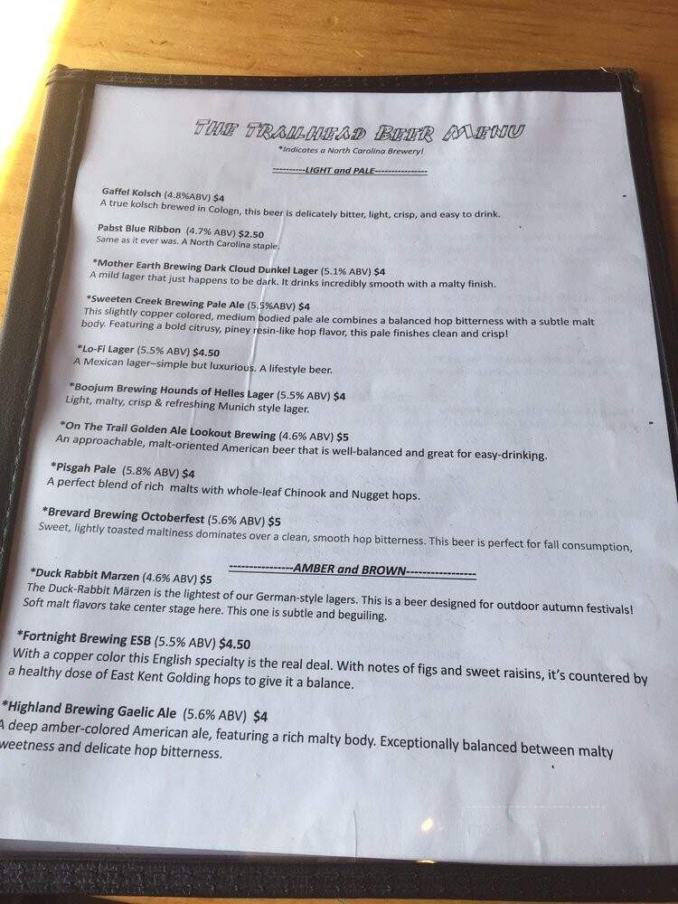 The Trailhead Restaurant and Bar - Black Mountain, NC menu_pic