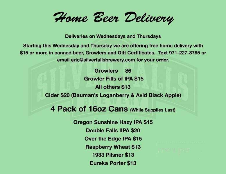 Silver Falls Brewery - Silverton, OR menu_pic