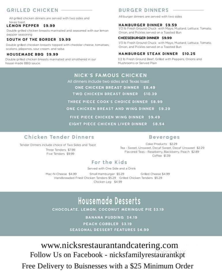 Nick's Family Restaurant - Kingsport, TN menu_pic