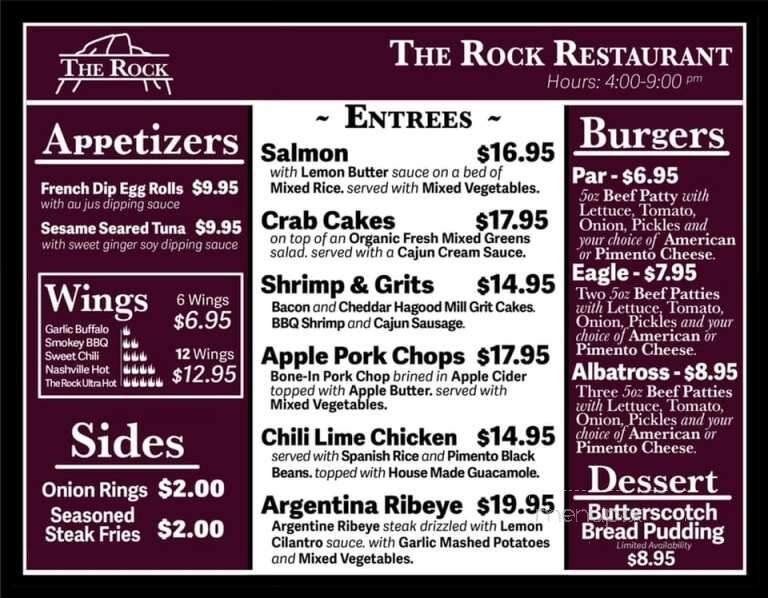 The Rock Restaurant & Bar - Pickens, SC menu_pic
