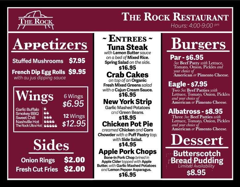 The Rock Restaurant & Bar - Pickens, SC menu_pic