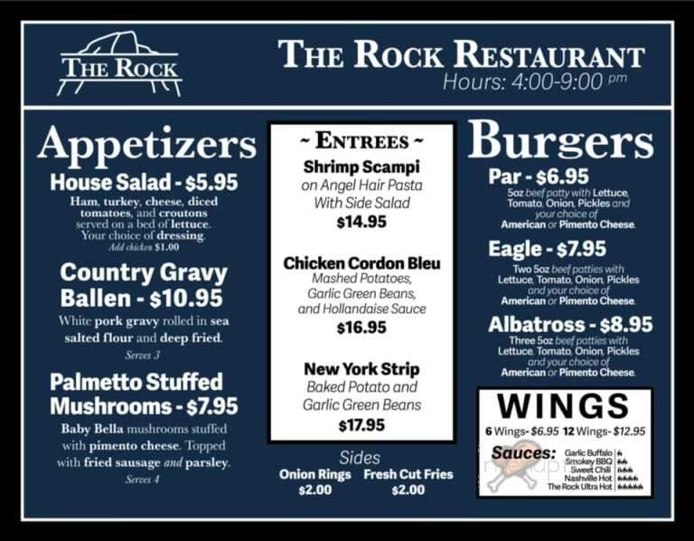 The Rock Restaurant & Bar - Pickens, SC menu_pic