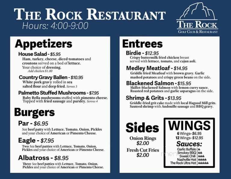 The Rock Restaurant & Bar - Pickens, SC menu_pic