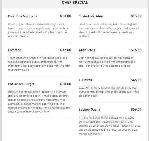 Los Andes Restaurant - Providence, RI menu_pic