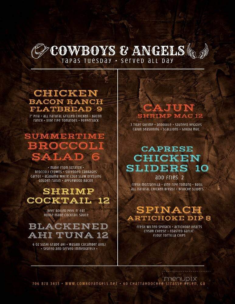 Cowboys & Angels - Helen, GA menu_pic