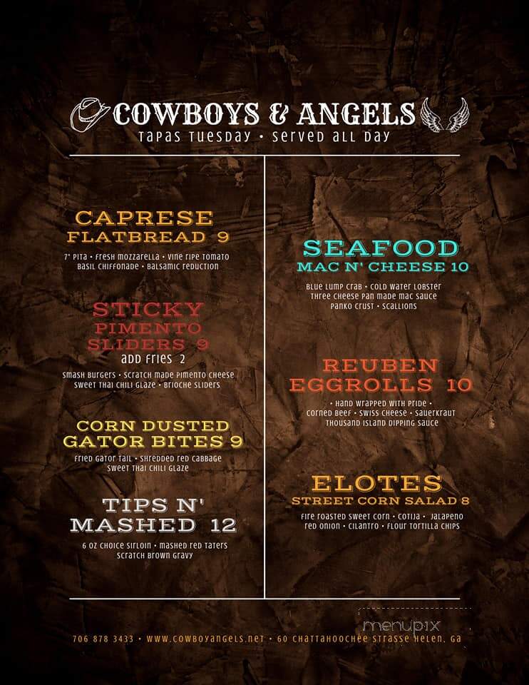 Cowboys & Angels - Helen, GA menu_pic