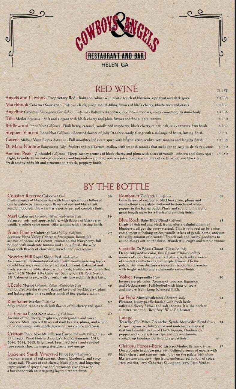 Cowboys & Angels - Helen, GA menu_pic