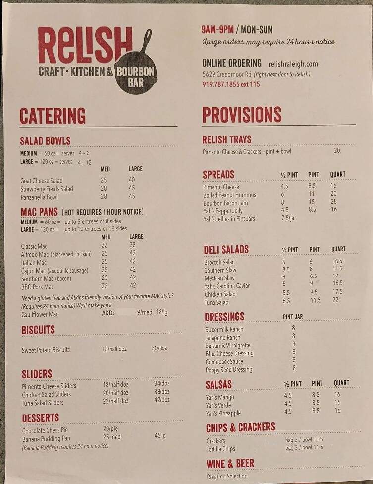 Relish Cafe Bar - Raleigh, NC menu_pic