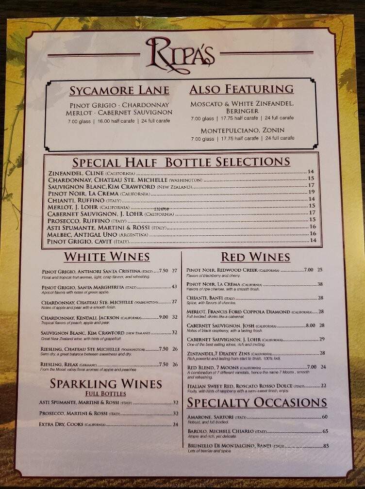 Ripa's Restaurant - Lancaster, NY menu_pic