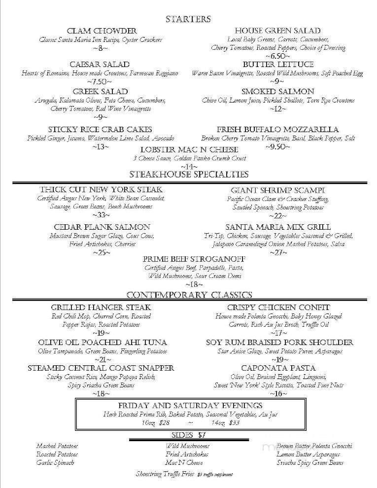 Santa Maria Inn Garden Room - Santa Maria, CA menu_pic