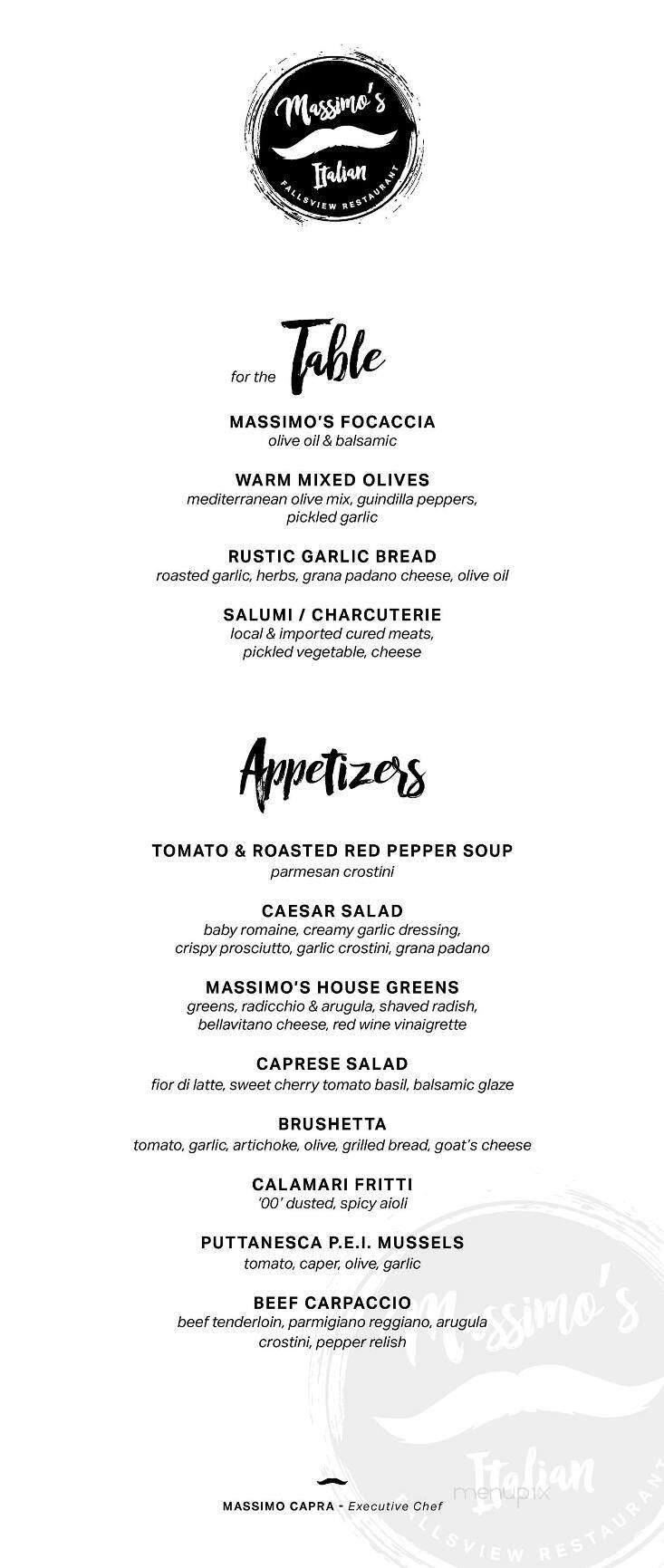 Massimo's Italian Fallsview Restaurant - Niagara Falls, ON menu_pic