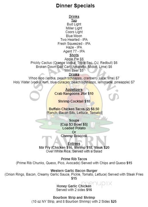Oscar Brown's Tavern - Coldwater, MI menu_pic