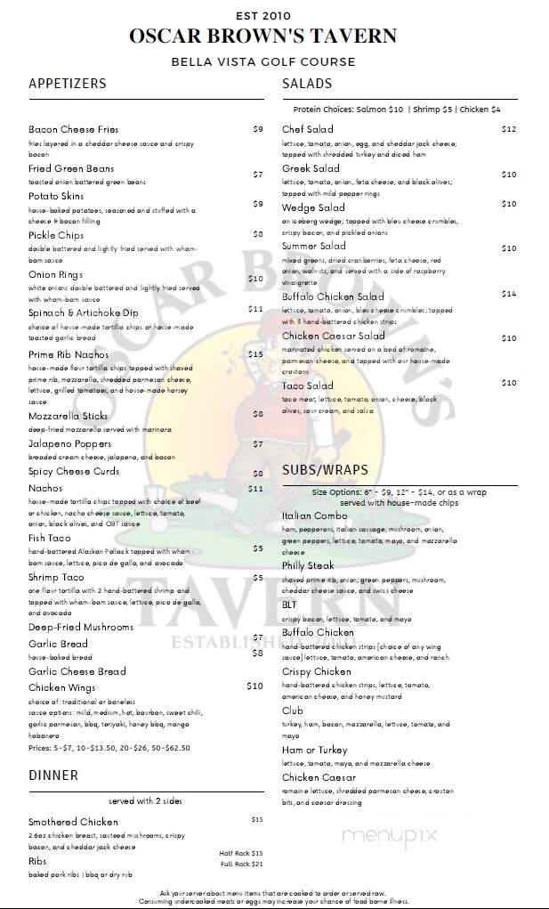 Oscar Brown's Tavern - Coldwater, MI menu_pic