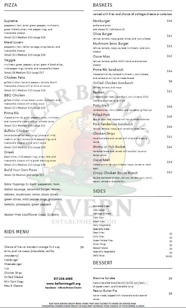 Oscar Brown's Tavern - Coldwater, MI menu_pic