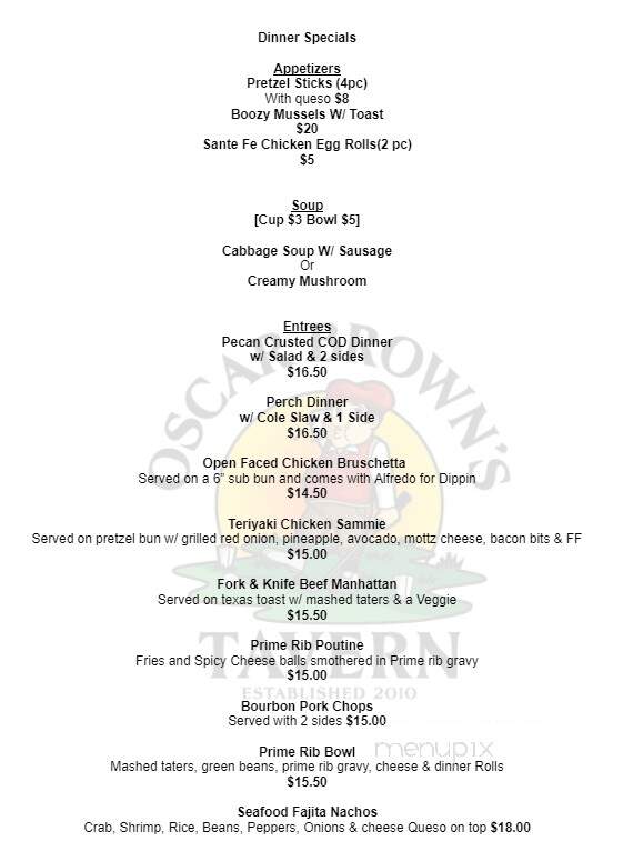Oscar Brown's Tavern - Coldwater, MI menu_pic