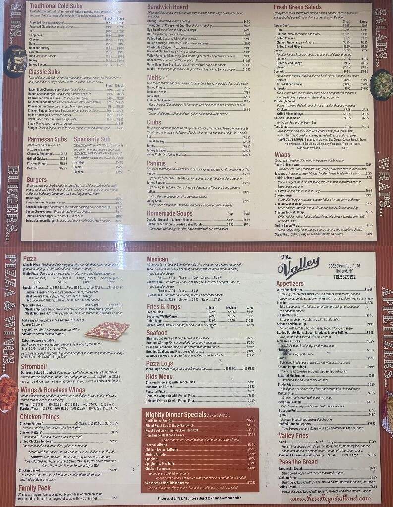 Valley Inn - Holland, NY menu_pic