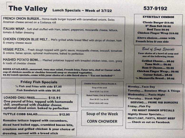 Valley Inn - Holland, NY menu_pic