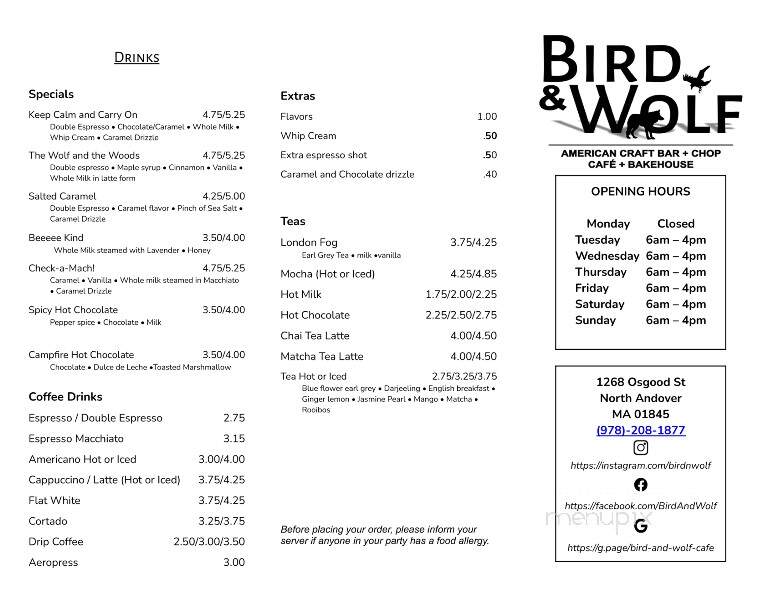 Bird & Wolf Cafe + Bakehouse - North Andover, MA menu_pic