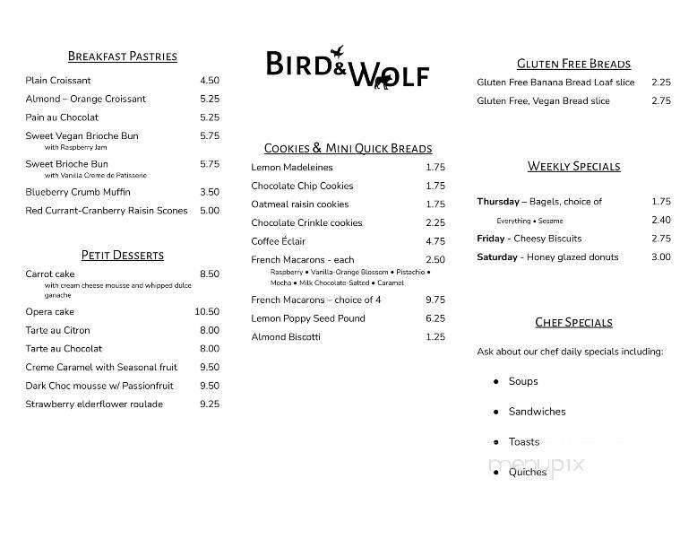Bird & Wolf Cafe + Bakehouse - North Andover, MA menu_pic