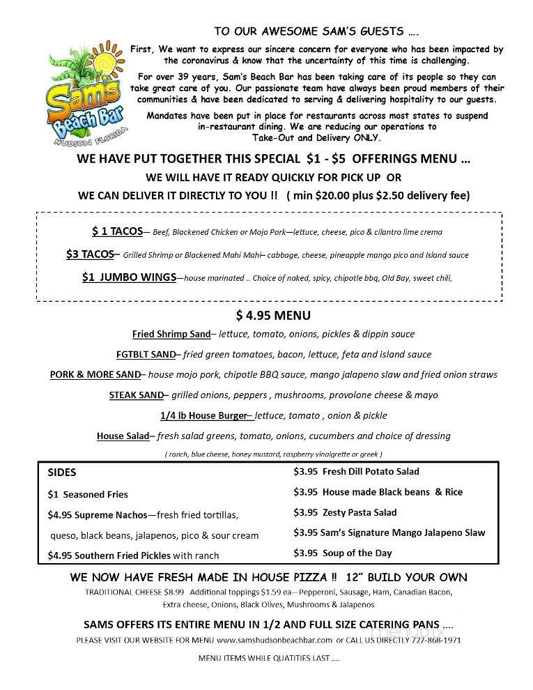 Sam's Hudson Beach Restaurant - Hudson, FL menu_pic