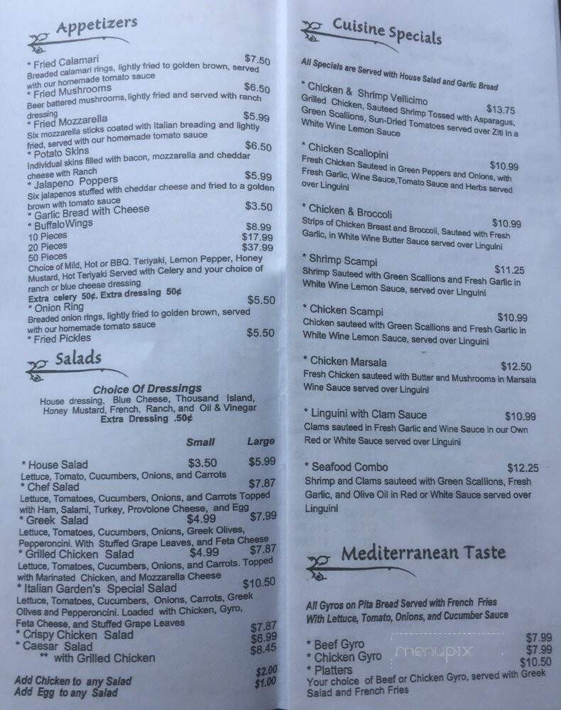 Italian Garden - Chester, SC menu_pic