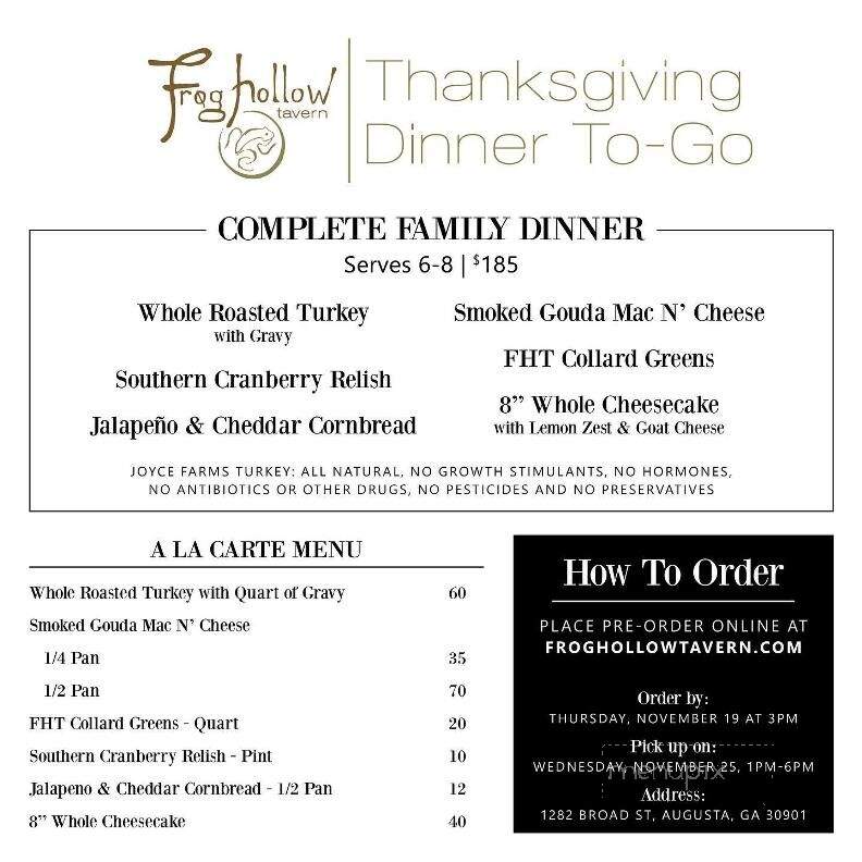 Frog Hollow Tavern - Augusta, GA menu_pic