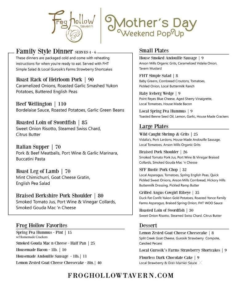 Frog Hollow Tavern - Augusta, GA menu_pic