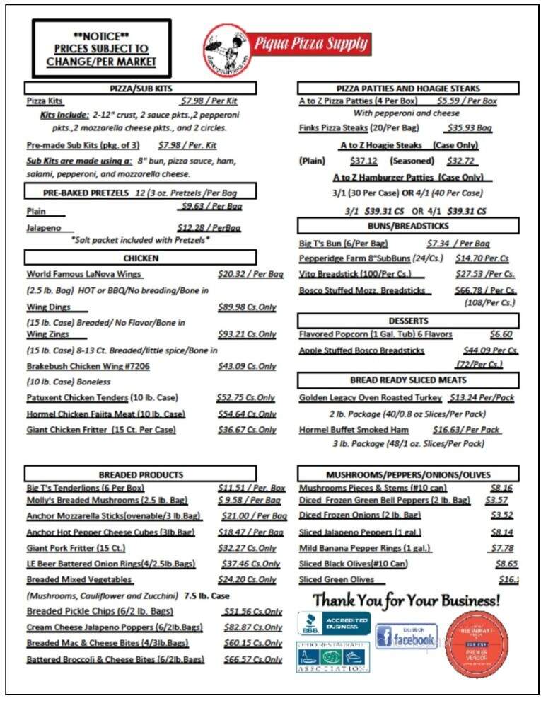 Piqua Pizza Supply Co - Piqua, OH menu_pic