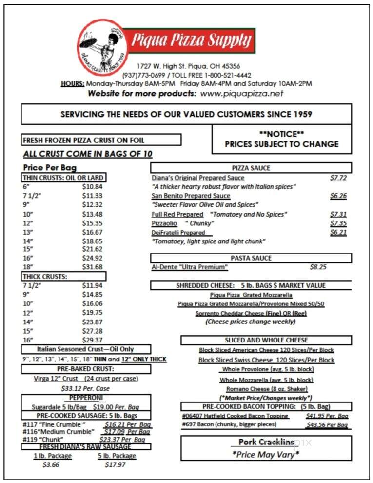 Piqua Pizza Supply Co - Piqua, OH menu_pic