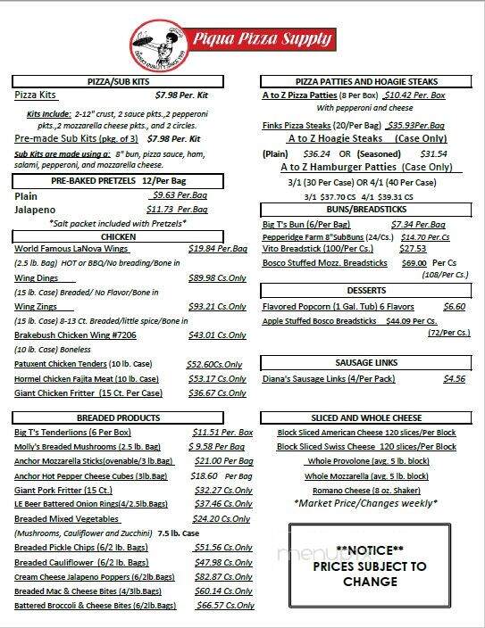 Piqua Pizza Supply Co - Piqua, OH menu_pic