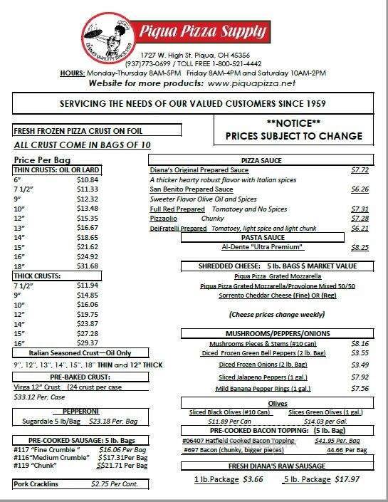 Piqua Pizza Supply Co - Piqua, OH menu_pic
