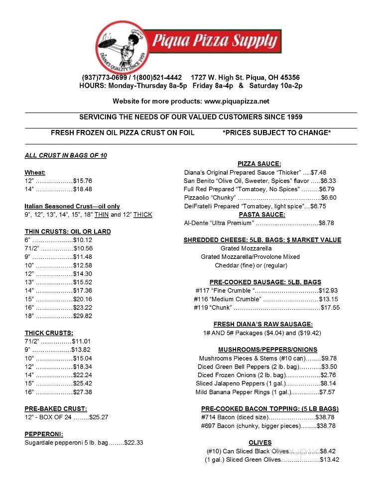 Piqua Pizza Supply Co - Piqua, OH menu_pic