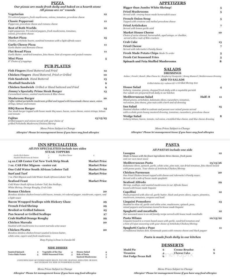 Old Market House Inn - Zanesville, OH menu_pic