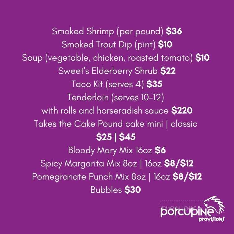 Porcupine Provisions - Charlotte, NC menu_pic
