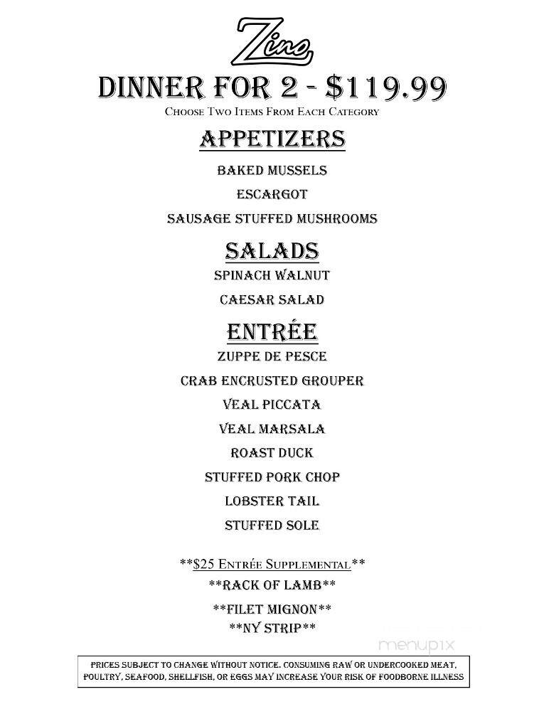 Zino Ristorante - Estero, FL menu_pic