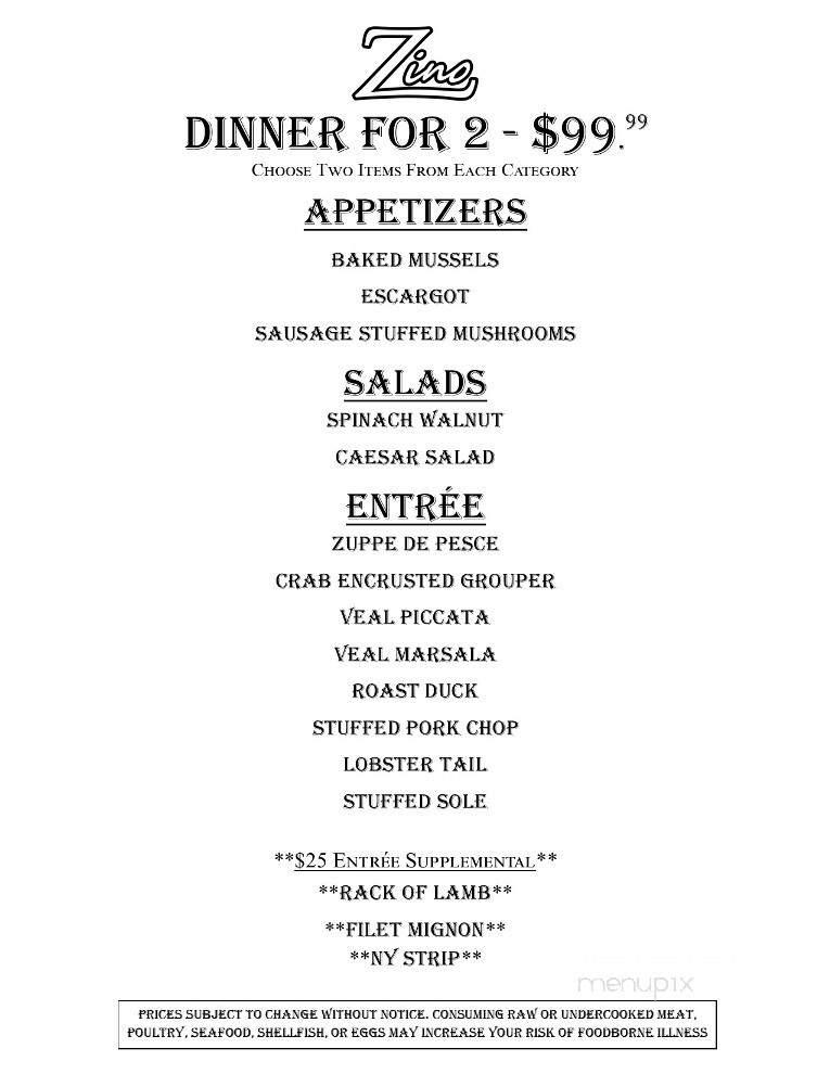 Zino Ristorante - Estero, FL menu_pic
