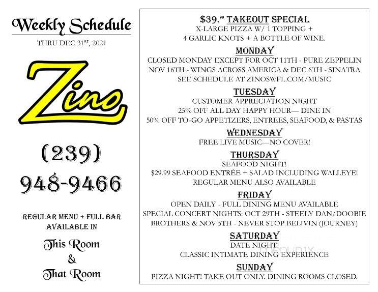 Zino Ristorante - Estero, FL menu_pic