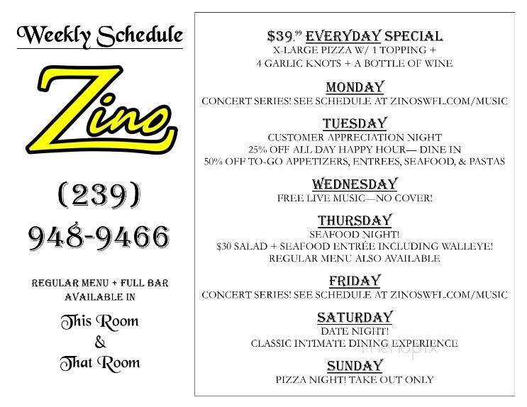 Zino Ristorante - Estero, FL menu_pic