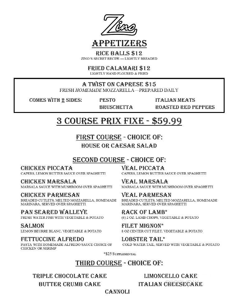 Zino Ristorante - Estero, FL menu_pic