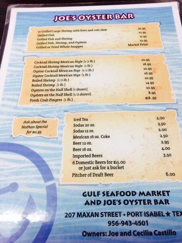 Joe's Oyster Bar - Port Isabel, TX menu_pic