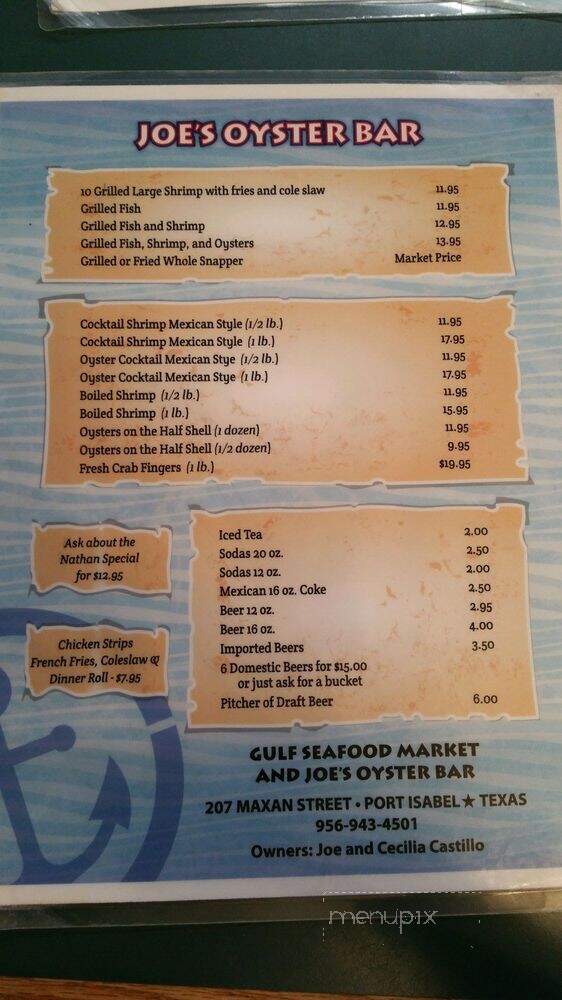 Joe's Oyster Bar - Port Isabel, TX menu_pic